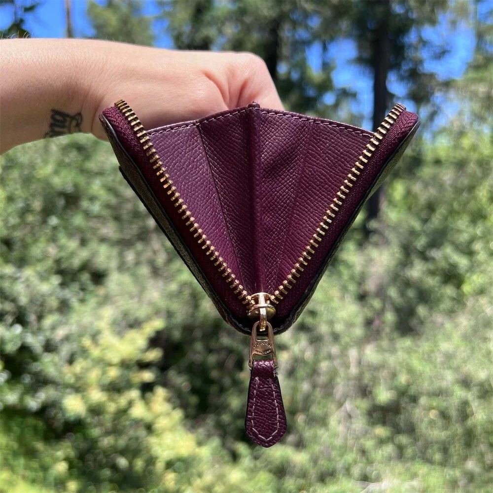 COACH Long Zip-Around Purple Crossgrain Leather Wallet Gold Hardware AUTHENTIC